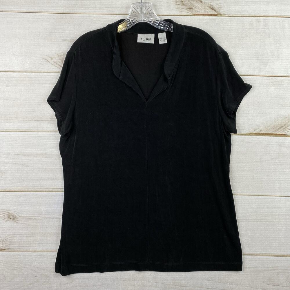 Chico's Travelers Top Womens 3 XL Black Slinky Jersey Knit Short Sleeve Vintage